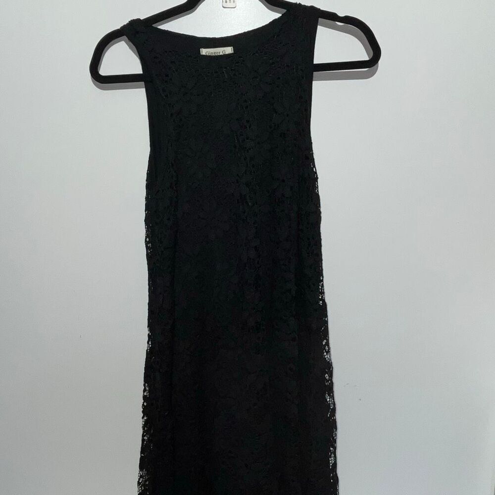 Ginger G Black Floral Lace Overlay‎ Sleeveless Mini A-Line Dress Small NWT